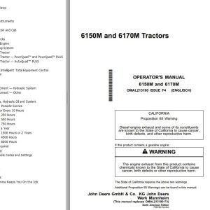 John Deere Tractors 6150M 6170M Operator's Manual