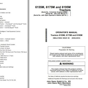 John Deere Tractors 6155M 6175M 6195M Operator's Manual
