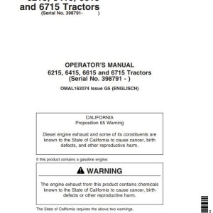 John Deere Tractors 6215 6415 6615 6715 Operator's Manual