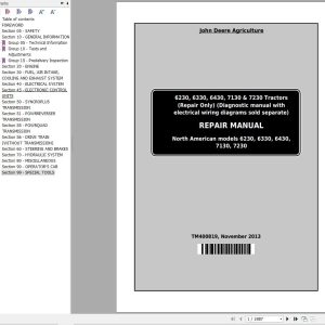 John Deere Tractors 6230 6330 6430 6530 6630 7130 7230 Repair Manual TM400819
