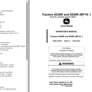John Deere Tractors 6230R 6250R Operators Manual