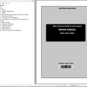 John Deere Tractors 6820 6920 6920S Repair Manual TM4756