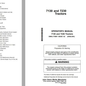 John Deere Tractors 7130 7230 Operartor's Manual