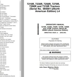 John Deere Tractors 7210R 7230R 7250R 7270R 7290R 7310R Operator's Manual