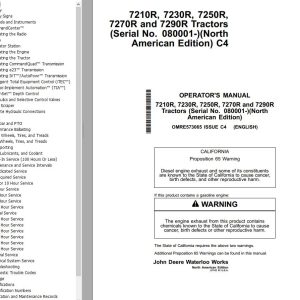 John Deere Tractors 7210R 7230R 7250R 7270R 7290R Operator's Manual