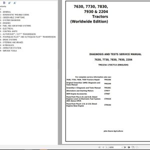 John Deere Tractors 7630 7730 7830 7930 2204 Diagnosis And Tests Service Manual TM2234