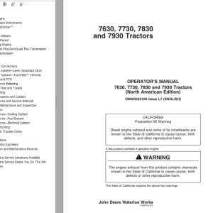 John Deere Tractors 7630 7730 7830 7930 Operator's Manual