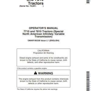 John Deere Tractors 7710 7810 Operator's Manual