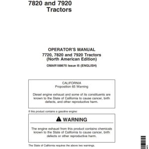 John Deere Tractors 7720 7820 7920 Operator's Manual