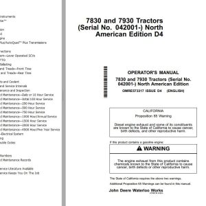 John Deere Tractors 7830 7930 Operator's Manual