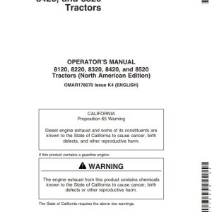 John Deere Tractors 8120 8220 8320 8420 8520 Operator's Manual