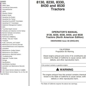 John Deere Tractors 8130 8230 8330 8430 8530 Operator's Manual