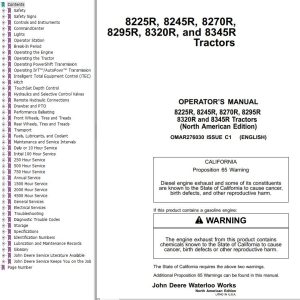 John Deere Tractors 8225R to 8345R Operator's Manual