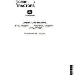 John Deere Tractors 8450 8650 Operators Manual