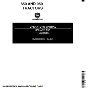 John Deere Tractors 850 950 Operators Manual