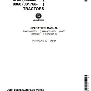 John Deere Tractors 8560 8760 8960 Operators Manual