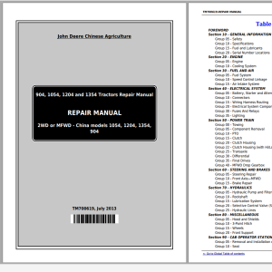 John Deere China Tractors 904 1054 1204 1354 1404 Repair Manual TM700619