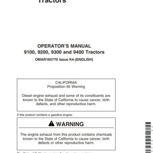 John Deere Tractors 9100 9200 9300 9400 Operator's Manual