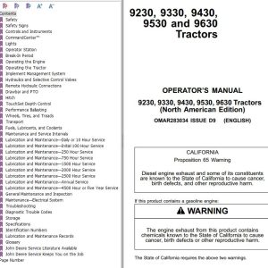John Deere Tractors 9230 9330 9430 9530 9630 Operator's Manual