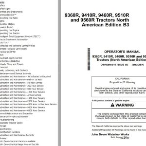 John Deere Tractors 9360R 9410R 9460R 9510R 9560R Operator's Manual