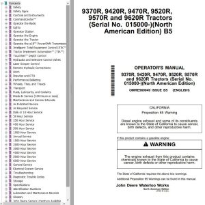 John Deere Tractors 9370R to 9620R Operator's Manual