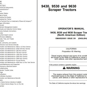 John Deere Tractors 9430 9530 9630 Operator's Manual