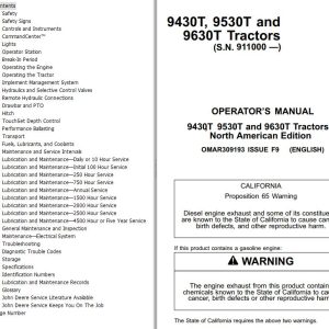 John Deere Tractors 9430T 9530T 9630T Operator's Manual