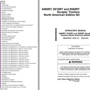 John Deere Tractors 9460RT 9510RT 9560RT Operator's Manual