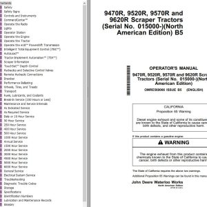 John Deere Tractors 9470R 9520R 9570R 9620R Operator's Manual