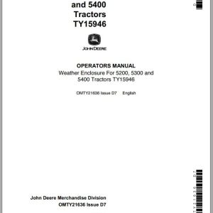 John Deere Tractors TY15946 5200 5300 5400 Operator's Manual OMTY21636 D7
