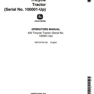 John Deere Tricycle Tractor 420 Opearators Manual