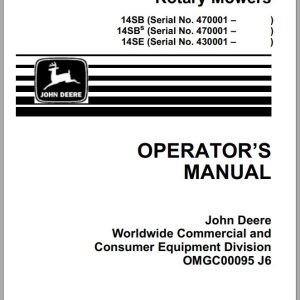 John Deere Walk-Behind Rotary Mower 14SB 14SE 21 Inch Operator's Manual OMGC00095 J6