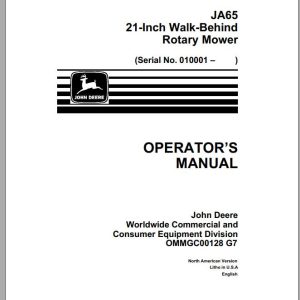 John Deere Walk-Behind Rotary Mower JA65 21 Inch Operator's Manual OMMGC00128 G7