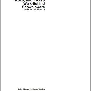 John Deere Walk-Behind Snowblowers TRS24 TRX24 TRS26 TRX26 Operator's Manual OMM95308