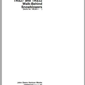 John Deere Walk-Behind Snowblowers TRS27 TRS32 SN 100001 Operator's Manual OMM95309