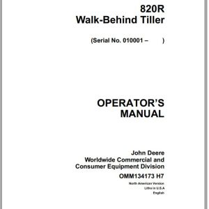 John Deere Walk-Behind Tiller 820R SN 010001 Operator's Manual OMM134173 H7