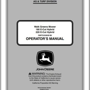 John Deere Walk Greens Mower 180 220 E-Cut Hybrid Operator's Manual 2012