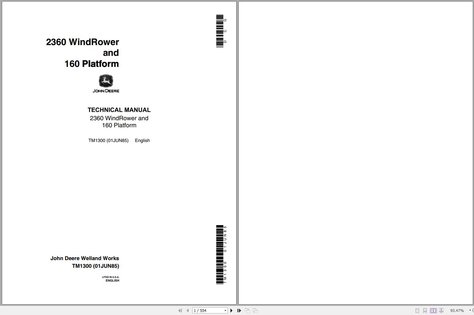 John Deere WindRower & Platform 2360 160 Technical Manual TM1300