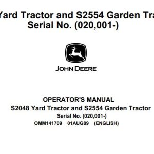 John Deere Yard And Garden Tractor S2048 S2554 Operators Manual