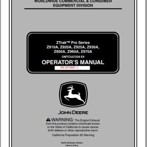 John Deere Z-Trak Pro Series Z910A - Z970A SN 010001 Operator's Manual OMTCU27228 E9 2009
