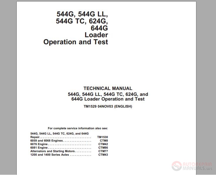 John Deere 544G, 544G LL, 544G TC, 624G, 644G Loader Operation and Test