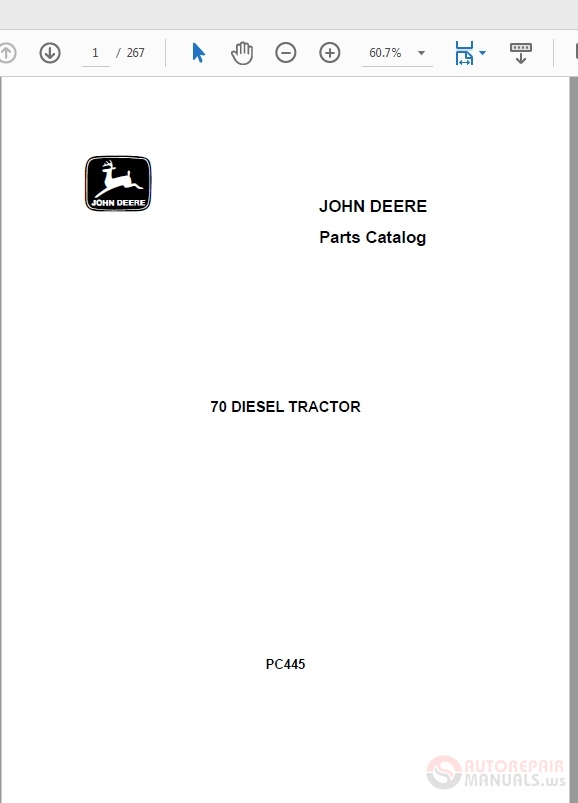 John Deere 70 Diesel Tractor Parts Catalog