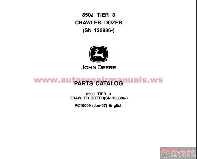 John Deere 850J Crawler Dozer Tier 3 Parts Catalog