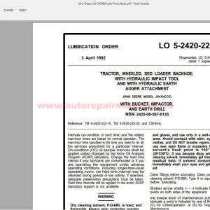 John Deere CE 062486 Lube Parts Book