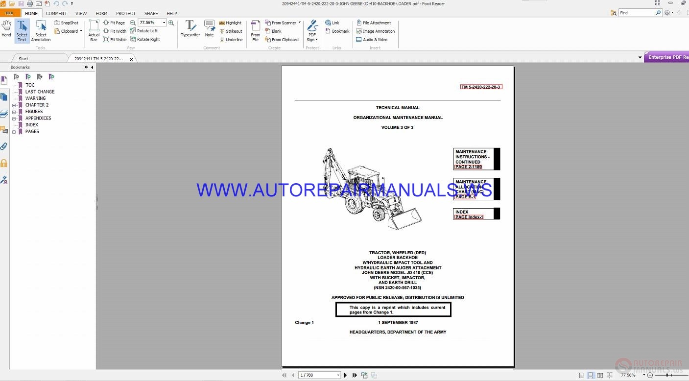 John Deere TM 5-2420-222-20-3 Loader Backhoe Technical Manual Vol3 of 3