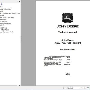 John Deere Tractor 7600 7700 7800 Repair Manual