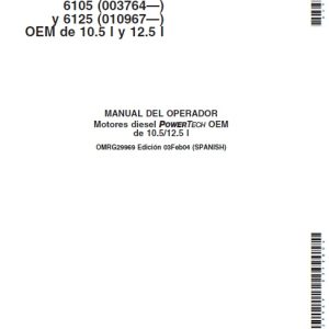JOHN DEERE 10.5 L 6105 -6125 Manual Operador