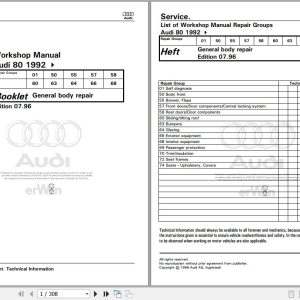 1992 - 1996 Audi 80 80 Avant 8C 8C2 8C5 Workshop Manual and Wiring Diagram