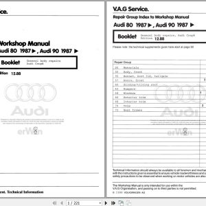 1990 - 1992 Audi 80 90 8A 8A2 Workshop Manual