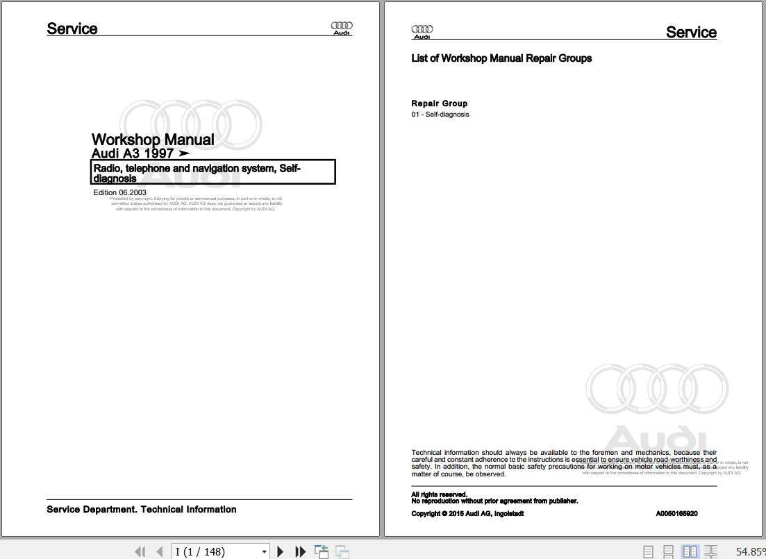 1997 - 2005 Audi A3 8L 8L1 Workshop Manual and Wiring Diagram